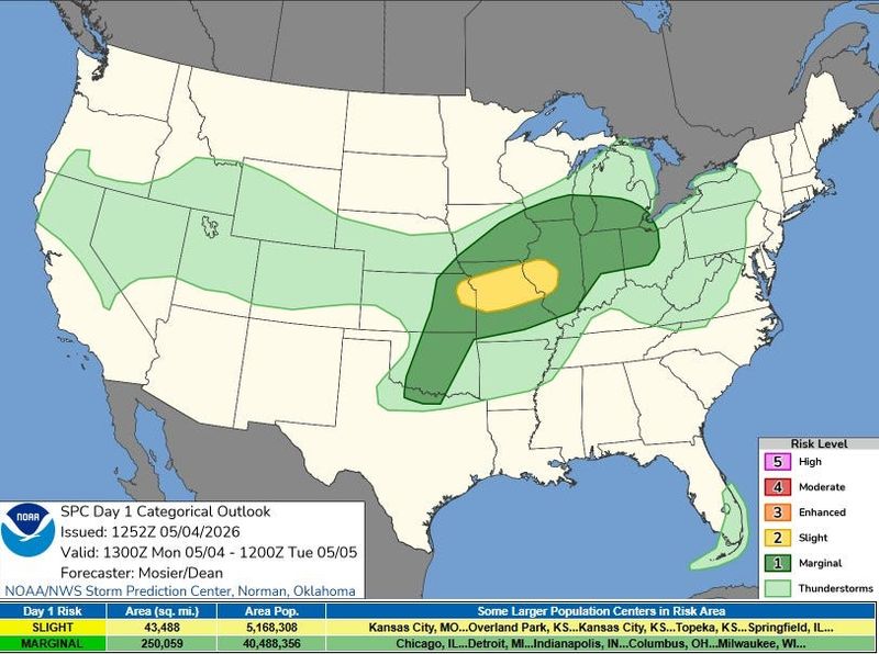 Severe weather outlook for the U.S. on Monday, May 4.