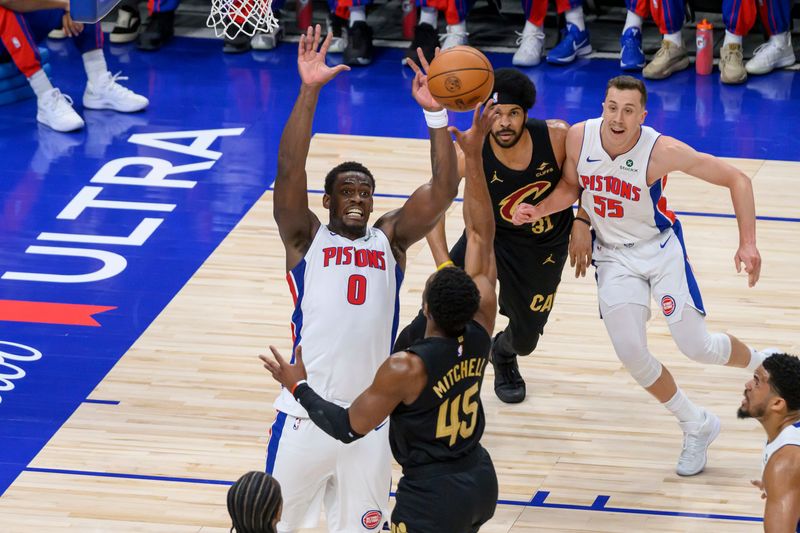 Cleveland guard Donovan Mitchell (45) occasionally settled for floaters rather than attacking the rim against Detroit's defense in Game 1.