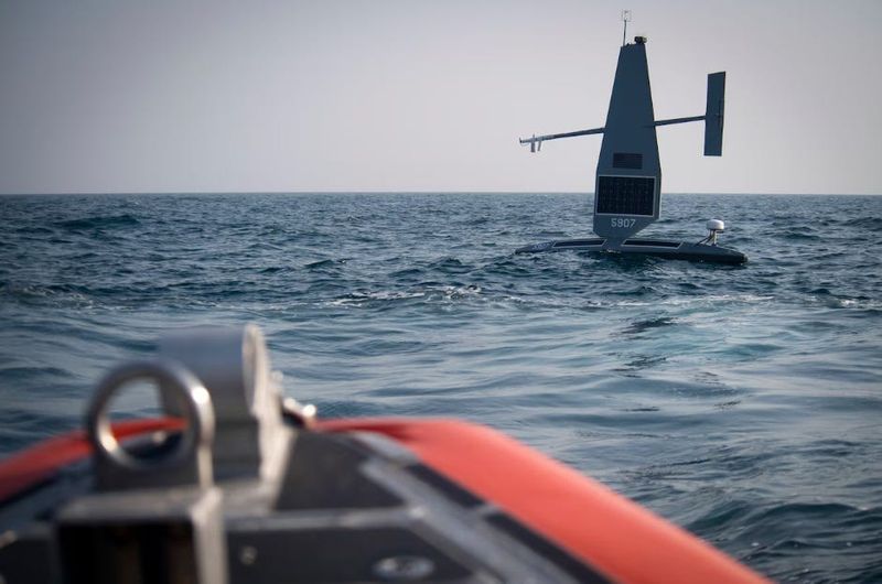 A Saildrone Explorer unmanned surface vessel operates in the Arabian Gulf during Exercise Phantom Scope, Oct. 7, 2022.