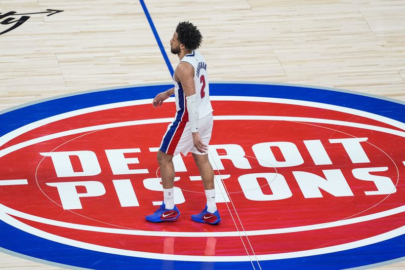 Detroit Pistons guard Cade Cunningham walks off the court at a timeout against the Cleveland Cavaliers during the second half of Game 1 of the second round of the NBA playoffs at Little Caesars Arena in Detroit on Tuesday, May 5, 2026.