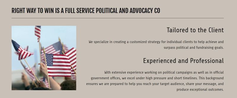Right Way to Win LLC was registered in Michigan in 2021 by two staffers of Rep. Jack Bergman, chief of staff Tony Lis and deputy Amelia Burns. The website pitches itself as a full-service political and advocacy company.