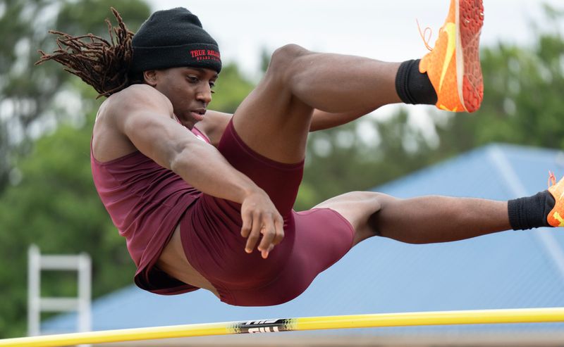 Greenwood's Frederrick Ford competes in the high jump boys MHSAA 4A track and field state championships in Pearl, Miss., on Tuesday, May 5, 2026.