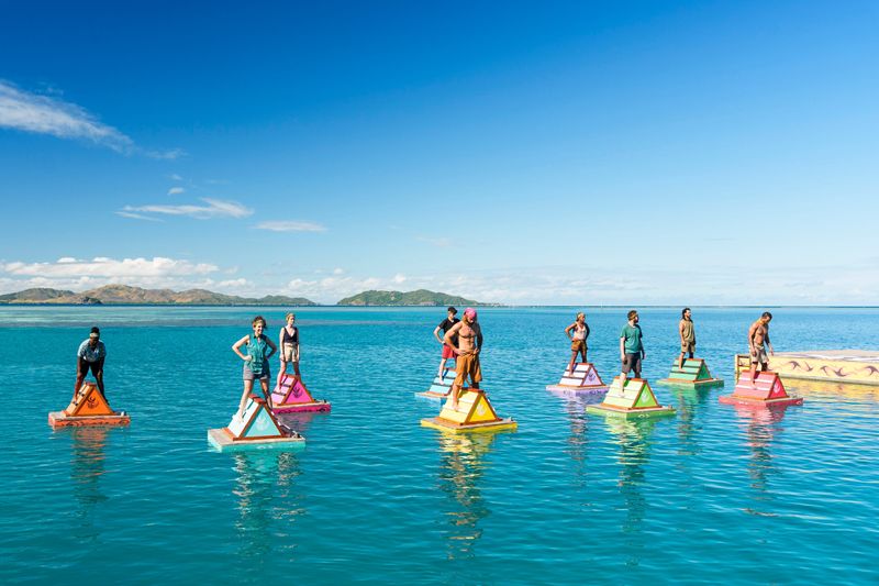 From left: Cirie Fields, Aubry Bracco, Emily Flippen, Rizo Velovic, Jonathan Young, Tiffany Ervin, Rick Devens, Ozzy Lusth and Joe Hunter in the May 6 episode of "Survivor" Season 50.