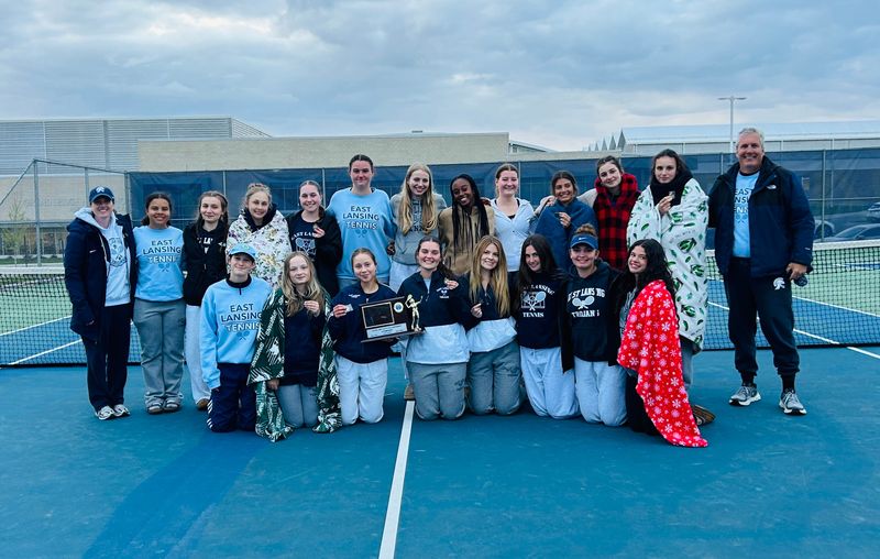 The East Lansing girls tennis team won the CAAC Blue tennis tournament on Wednesday, May 6, 2026. The league title was the second straight for the Trojans.