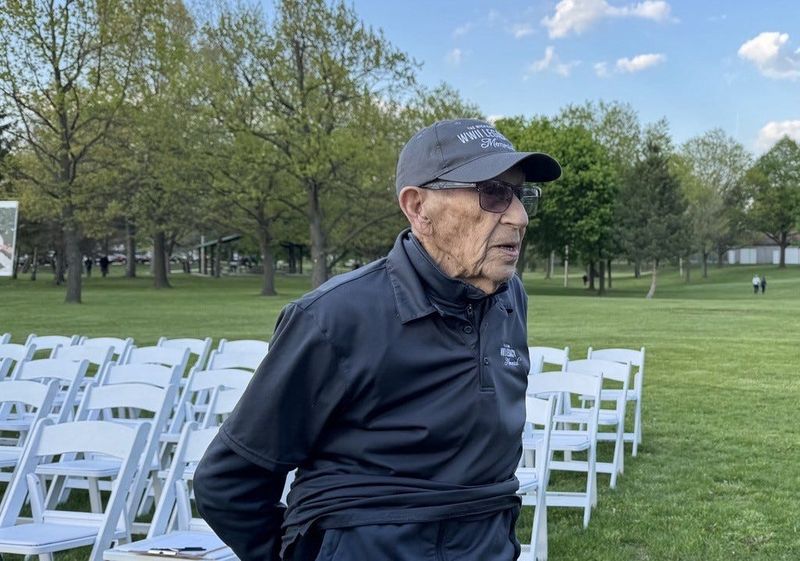 Art Fishman, 99, talks about his experience serving in World War II at The Michigan WWII Legacy Memorial in Royal Oak on May 8, 2026.