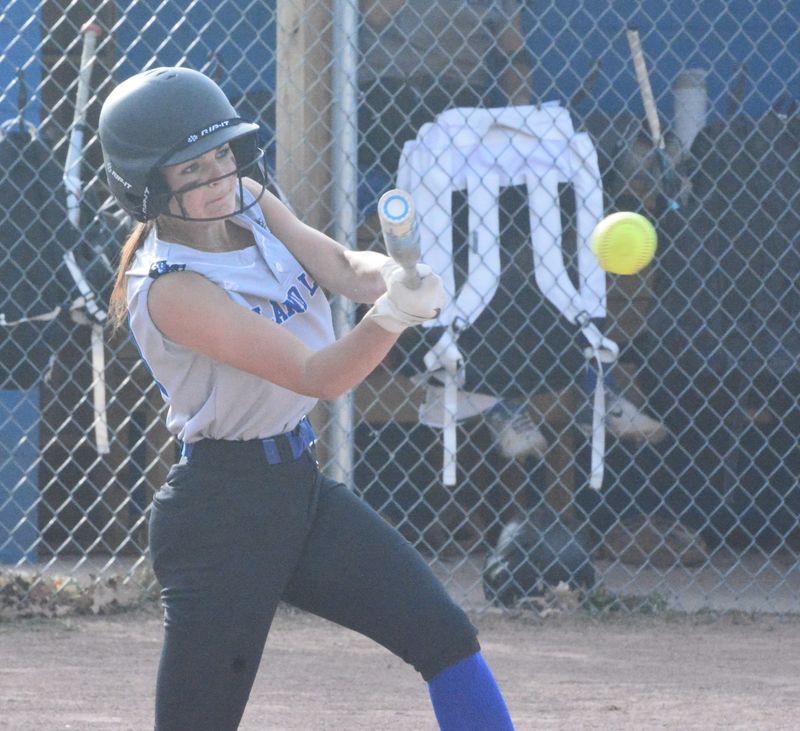 Inland Lakes' Kennadi O'Boyle takes a swing during game two of a softball doubleheader against Gaylord St. Mary at Cooperation Park on Friday, May 8.