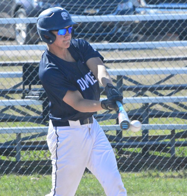 Mackinaw City senior Ben Strittmatter swings during game one of a baseball doubleheader against Pellston on Friday, May 8.