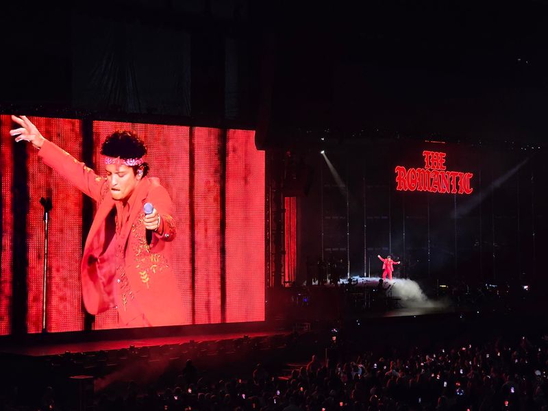 Bruno Mars takes the stage for a concert at Ford Field in Detroit on Saturday, May 9, 2026.