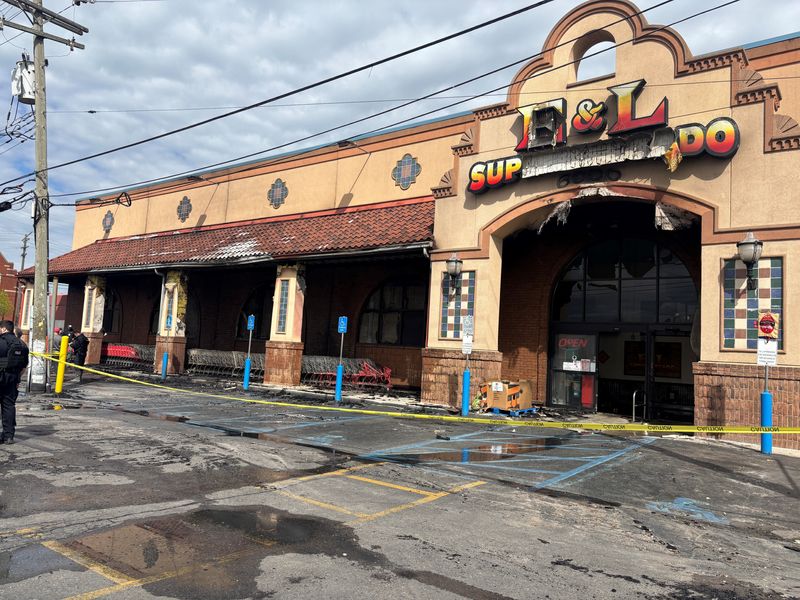 E&L Super Mercado in Southwest Detroit shows damage after a fire broke out on Monday morning, May 11, 2026.