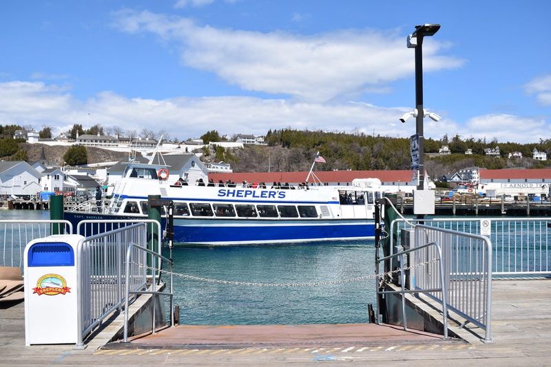 A Shepler's Ferry approaches Mackinac Island on Saturday, May 2, 2026. A legal dispute between the company that owns both of the ferry lines that serve the island and city officials is causing concern for some visitors, and the businesses they patronize.