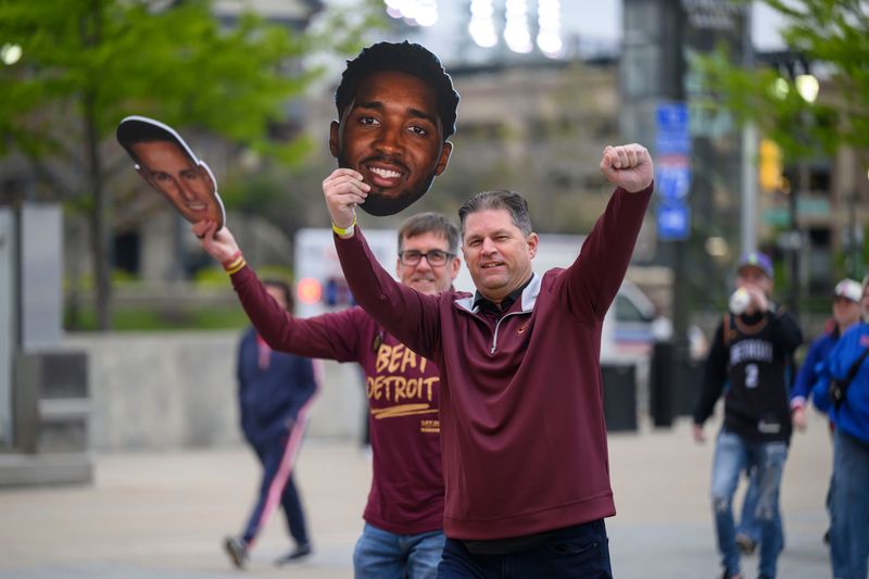 Hundreds of Cleveland fans arrive, courtesy of Dan Gilbert, before the start of game five of the NBA Eastern Conference semi-finals between the Detroit Pistons and the Cleveland Cavaliers, at Little Caesars Arena, in Detroit, May 13, 2026.