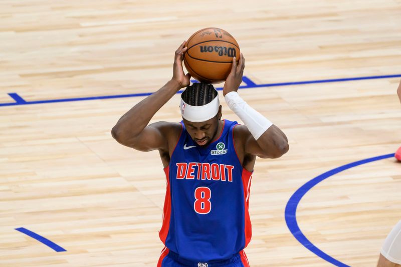 Detroit guard Caris LeVert reacts after the Pistons were charged a foul during the third quarter of game five of the NBA Eastern Conference semi-finals between the Detroit Pistons and the Cleveland Cavaliers, at Little Caesars Arena, in Detroit, May 13, 2026.