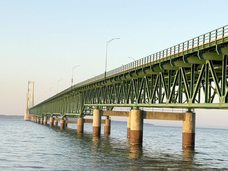 The Mackinac Bridge is seen from the Mackinaw City side on Oct. 4, 2025.