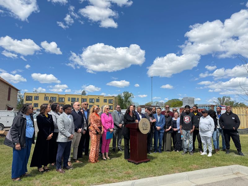 Detroit Mayor Mary Sheffield celebrates the city's third straight year of population growth on Thursday, May 14, 2026 at the U of D Jesuit Johnson Recreation Center and Joe Louis Park.