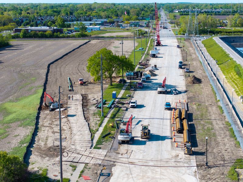 Work continues on the Allen Road grade separation project on Allen Road between Van Horn and West roads, Friday, May 15, 2026, in Woodhaven.