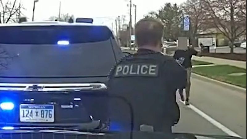 A screenshot taken from video released to the public by East Lansing police showing the fatal shooting of Michigan State University student Isaiah Kirby on April 15.