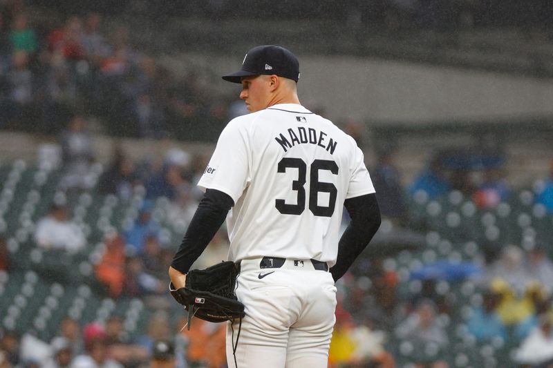Tigers pitcher Ty Madden (36) was injured in the third inning of Friday's game against the Blue Jays.