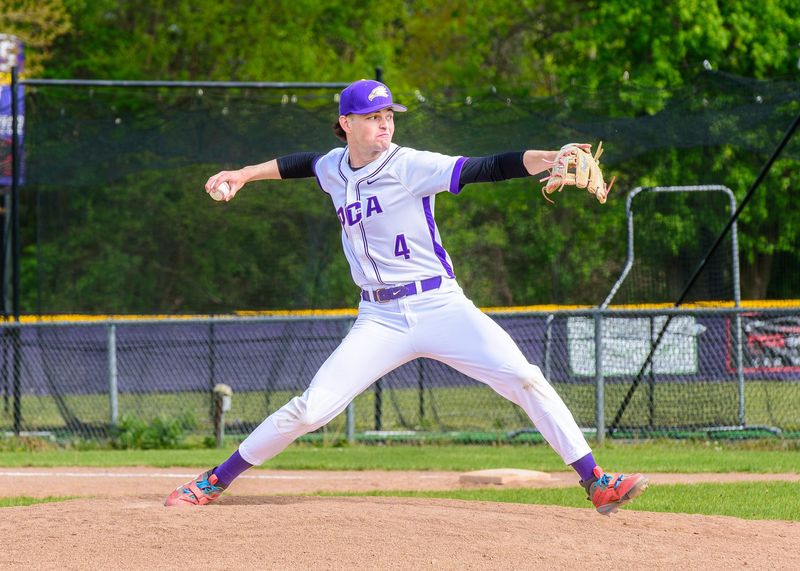 Plymouth Christian Academy's Michael Fernandez pitches during a baseball game on Friday, May 15, 2026.