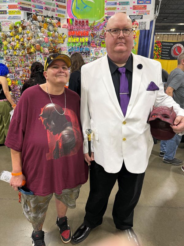 Bob Dickinson, right, and his wife Michelle Dickinson, attend Motor City Comic Con May 16, 2026, at the Vibe Credit Union Showplace in Novi.