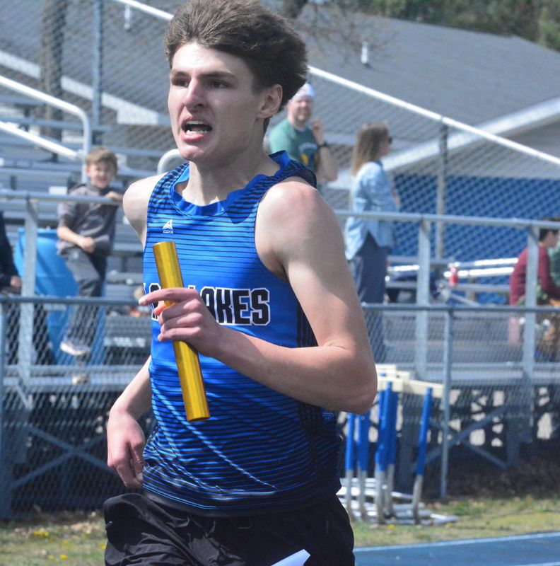 Inland Lakes junior Tanner Howard runs his leg in the boys 4X400 relay during an MHSAA Division 4 regional track and field meet at Shanley Field on Friday, May 15. Howard's team won the race and qualified for the upcoming state finals in Hudsonville.
