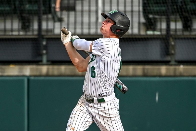 Williamston's Hawk Harding drives in a run against Lansing Catholic in the fourth inning on Tuesday, May 19, 2026, during the Diamond Classic at McLane Stadium in East Lansing.