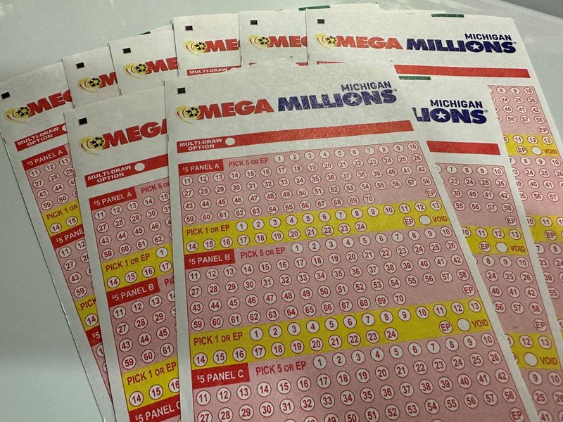 Mega Millions bet slips on Wednesday, May 20, 2026.