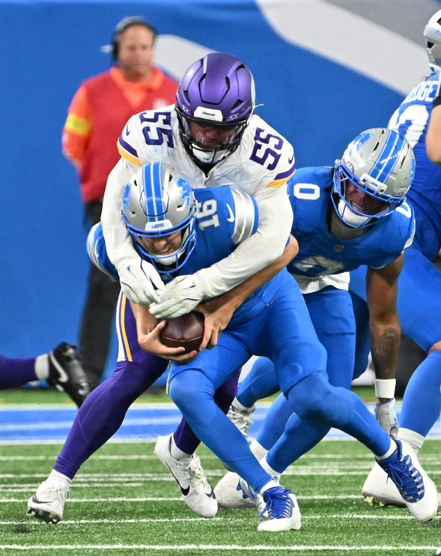 The Vikings defeated the Lions twice last season, sacking Lions quarterback Jared Goff five times in each game.