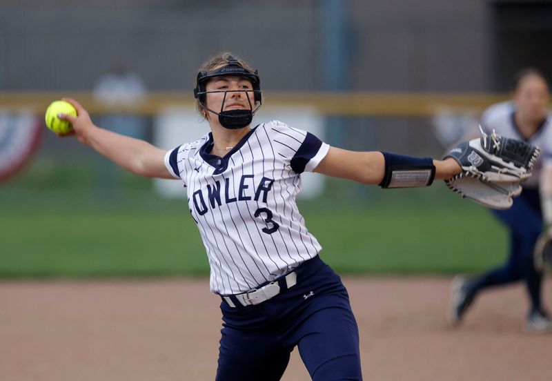 Fowler's Selena Stump pitches against Lansing Catholic, Tuesday, May 19, 2026, at Ranney Park.