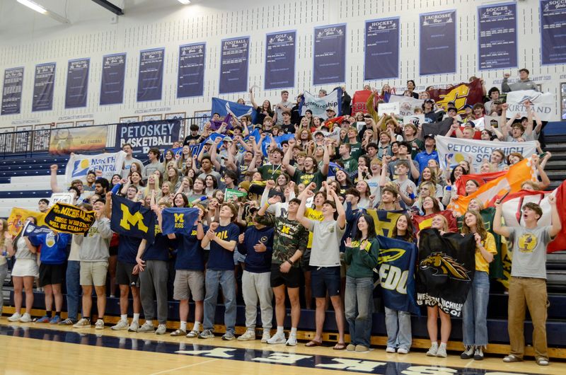 Graduating seniors celebrate during Decision Day at Petoskey High School on May 21, 2026.