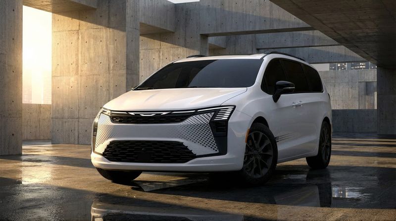 The 2027 Chrysler Pacifica, in an America250 special edition, shown in Bright White exterior paint scheme. The Pacifica got a facelift and will be joined by three new vehicles in the Chrysler lineup.