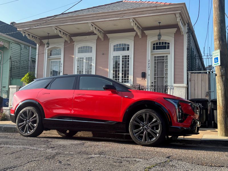 The 2026 Cadillac Optiq arrives in New Orleans' Faubourg Marigny neighborhood after driving more than 1,000 miles.