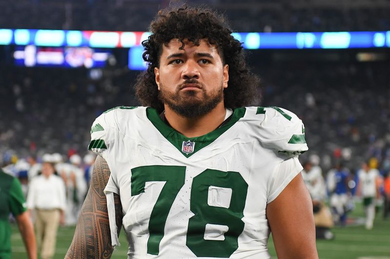 Aug 16, 2025; East Rutherford, New Jersey, USA; New York Jets defensive tackle Jay Tufele (78) following the game against the New York Giants at MetLife Stadium. Mandatory Credit: Rich Barnes-Imagn Images