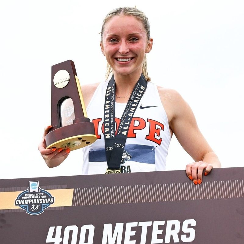 Hope College runner Sara Schermerhorn won the NCAA Division III title in the 400 meters on Saturday, May 23, in La Crosse, Wisconsin.