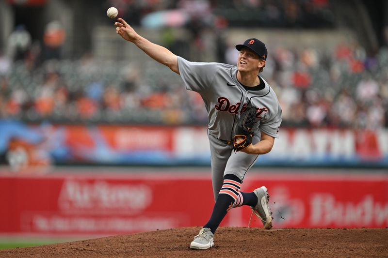 Detroit Tigers pitcher Troy Melton (52) pitches in the first inning against the Baltimore Orioles at Oriole Park at Oriole Park at Camden Yards in Baltimore in Game 2 on Sunday, May 24, 2026.