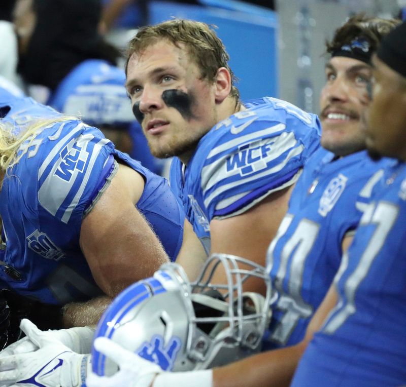Detroit Lions linebacker Jack Campbell (46) on the sidelines during action against the Atlanta Falcons Sunday, Sept. 24 2023.