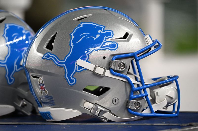 Nov 16, 2025; Philadelphia, Pennsylvania, USA; A Detroit Lions helmet on the sidelines against the Philadelphia Eagles at Lincoln Financial Field. Mandatory Credit: Eric Hartline-Imagn Images