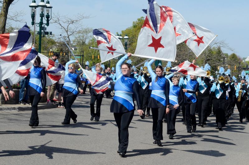 The Petoskey High School Marching Band performs in the Memorial Day parade on May 25, 2026.