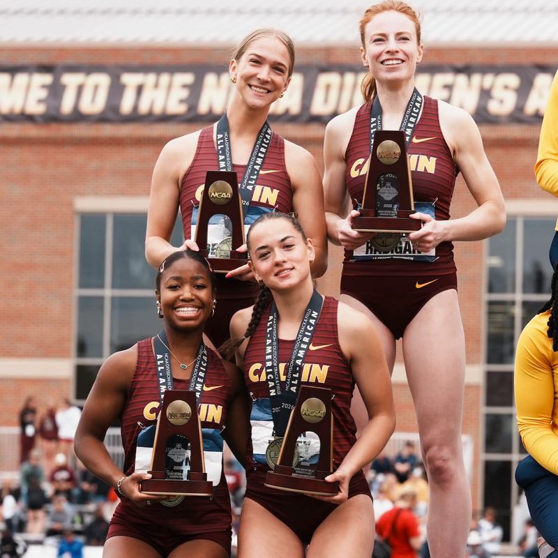 The Calvin University women's 4x100 meter relay team of Petoskey's Alison Bailey (bottom right), along with Sydney Radigan, Mia DeJonge and Rayn Rutley claimed a new program record and All-America status in the event.
