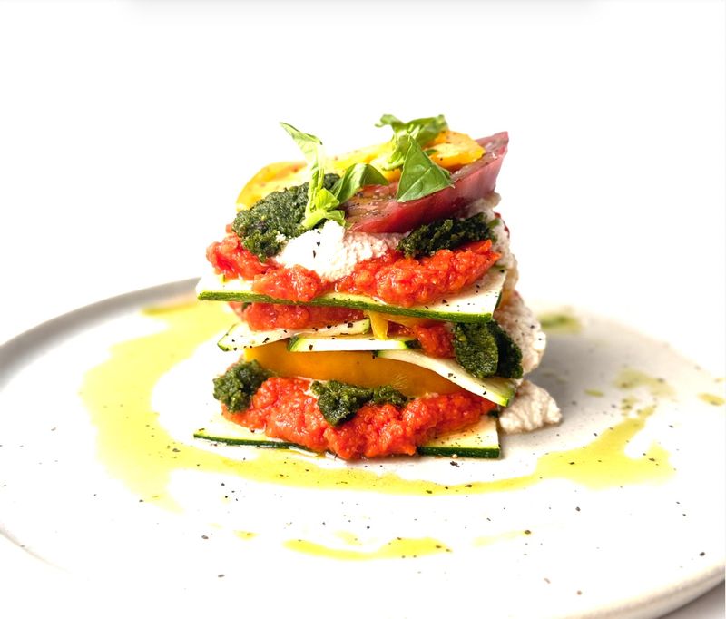 Heirloom tomato lasagna at the new, all vegan, Besos restaurant in downtown Birmingham.