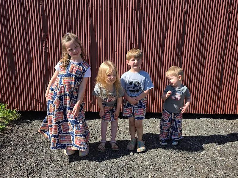 Gail Malick's four oldest on-farm grandchildren all decked out in their newly sewn clothes from her. These were the first clothing items she has ever made for them and hopefully not the last.