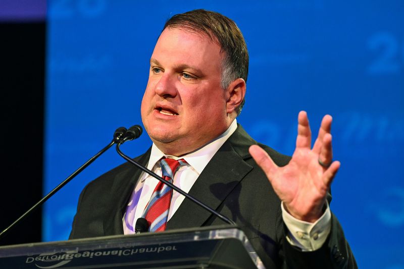 Michigan House Speaker Matt Hall speaks during the Mackinac Policy Conference on Wednesday, May 27, 2026 at The Grand Hotel on Mackinac Island, Mich.