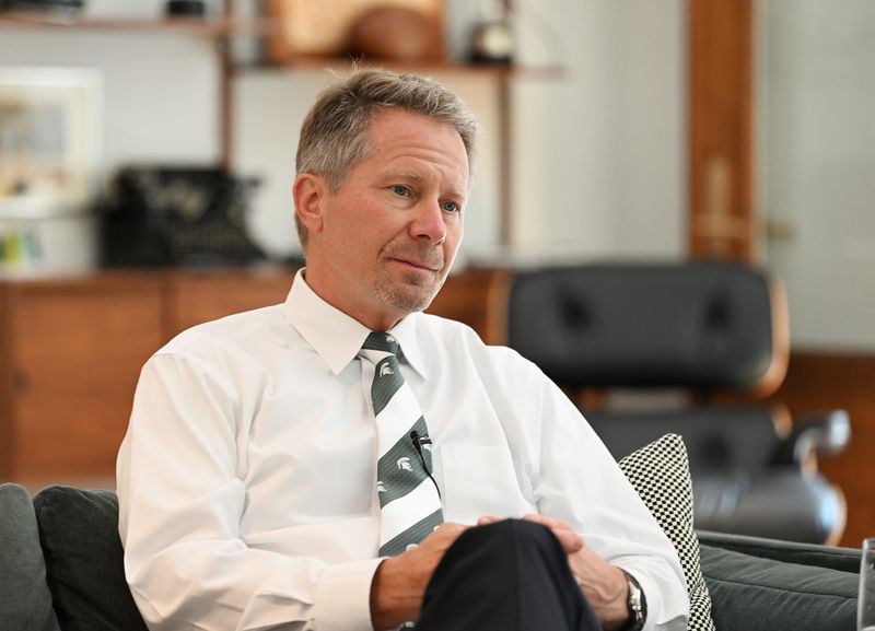 Michigan State University president Kevin Guskiewicz talks about many different topics during an interview at the Cowles House in East Lansing, Mich. on September 18, 2024.