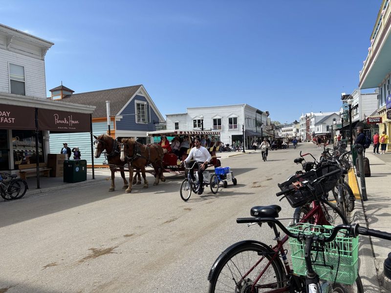 The main thoroughfare on Mackinac Island is pictured on May 27, 2026.