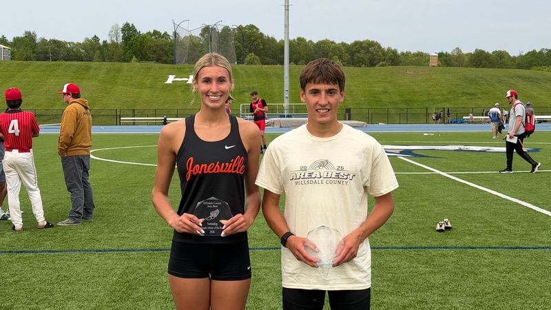 Jonesville senior Payton Nichelson and junior Caleb Blonde were named 2026 Hillsdale Area Best Athletes of the Meet.