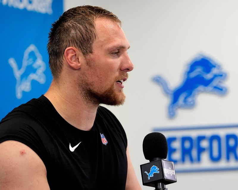 Detroit Lions linebacker Jack Campbell laughs and talks with the media during questions at a press conference at the Detroit Lions Meijer Performance Center in Allen Park on Wednesday, May 27, 2026.
He signed a 4-year extension worth $81 million in new money and it includes an $8.612 million signing bonus.