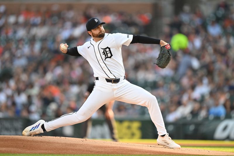 May 27, 2026; Detroit, Michigan, USA; Detroit Tigers starting pitcher Casey Mize (12) throws a pitch against the Los Angeles Angels in the first inning at Comerica Park. Mandatory Credit: Lon Horwedel-Imagn Images