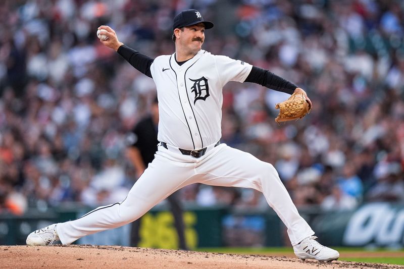 Detroit Tigers pitcher Drew Anderson (38) throws against Los Angeles Angels during the fifth inning at Comerica Park in Detroit on Wednesday, May 27, 2026.