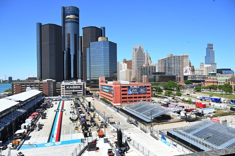 Detroit Grand Prix setup, in the double pit lane, on the streets of Detroit, Michigan on May 28, 2026.