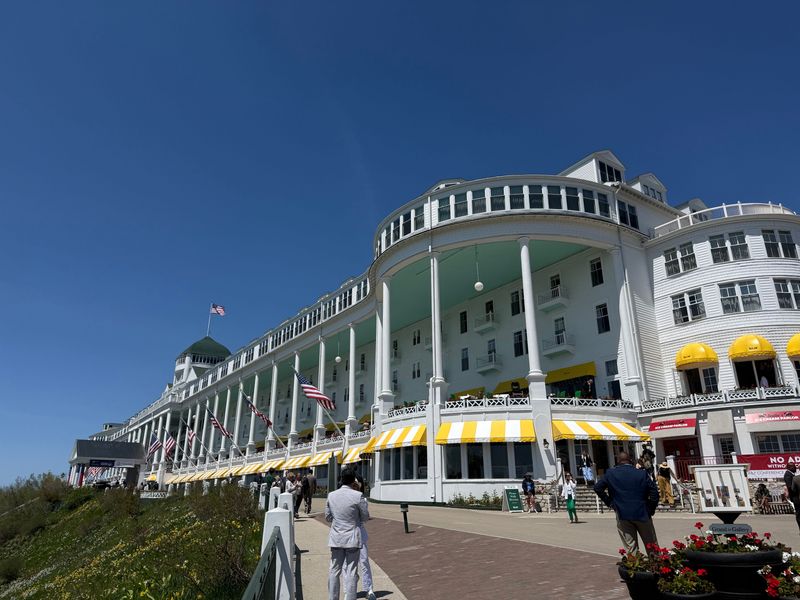 The Grand Hotel on Mackinac Island is pictured on Thursday, May 28, 2026. On the island, Michigan gubernatorial candidates touted their plans to lower costs during the annual conference hosted by the Detroit Regional Chamber.