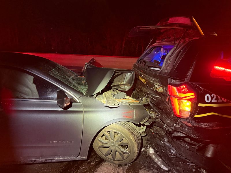 A Waterford motorist is in critical condition after his 2018 Chevy Impala struck an Oakland County Sheriff's Office patrol vehicle on M-59 in Rochester Hills May 29, 2026.